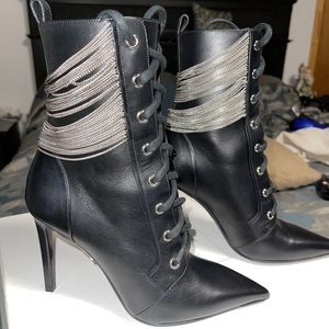 Balmain silver chain leather boots